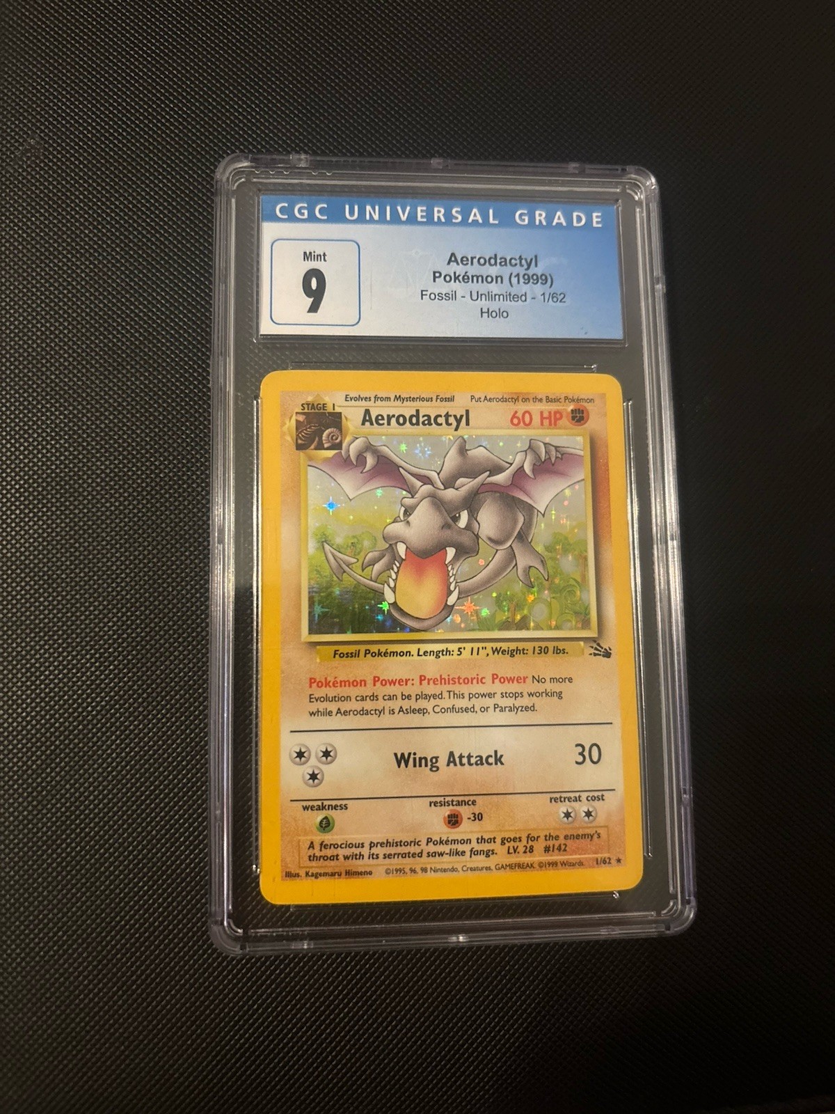 Pokémon TCG Aerodactyl Fossil Holo Card 1/62 Mint Condition CGC 9