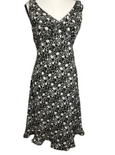 Y2K Sleeveless Express Floral Black White Daisy Skater Slip Dress XS/S See Msmnt