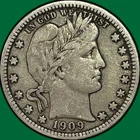 1909 Barber Quarter Choice Very Fine VF+ Coin #36507