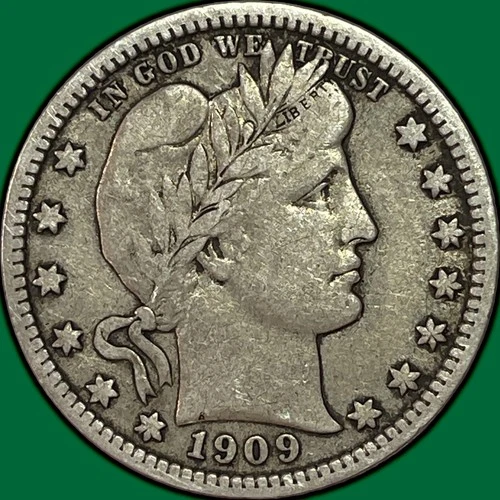 1909 Barber Quarter Choice Very Fine VF+ Coin #36507