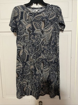 PureJill Paisley Print Short Sleeve T-Shirt Dress Size Petite Small (A577)