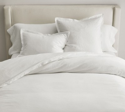 Pottery Barn Belgian Flax Linen Double Flange KING Duvet Cover White