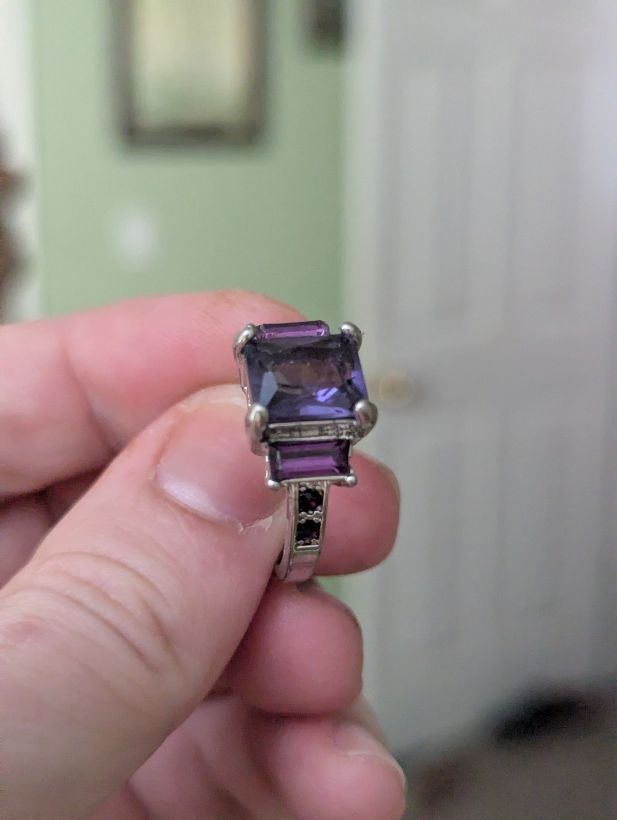 Purple Rectangular Studded Rhinestone Ring - image 14