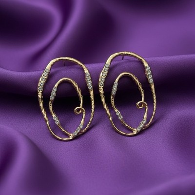 Artisan Solanales Hoop Hammered Earring Gold Boho Spiral Pave Loop Swirl Scroll