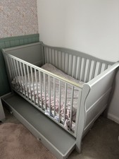 Image of Mamas and Papas Grey Sleigh Cot Bed
