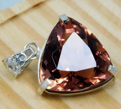 Peach Natural 93.61 Ct Topaz 925 Sterling Silver Pendant Gemstone Trillion Cut