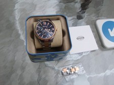 FOSSIL BQ 2736 RYE 2 TONE ROSE GOLD STAINLESS BRACELET 3 EYE DIALS NAVY FACE