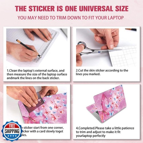 PLIGREAT Pink Butterfly Laptop Skin Sticker Decals, 12" 13" 13.3" 14" 15 inch - Picture 5 of 5