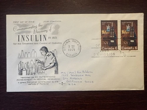 CANADA FDC COVER 1971 YEAR INSULIN DIABETES HEALTH MEDICINE STAMPS