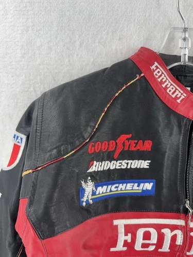 Vintage Ferrari racing jacket Rare black Leather READ image 2