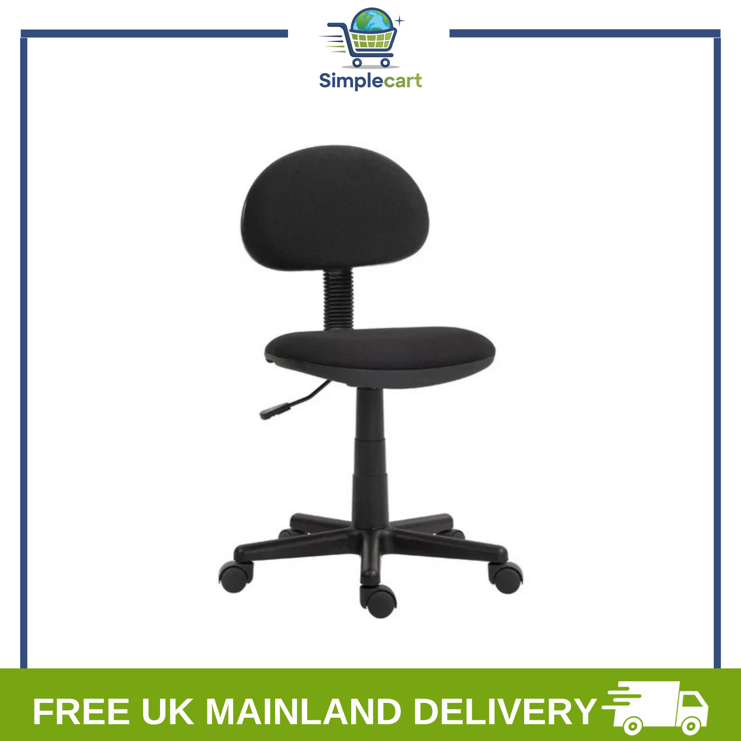 Homcom Black Armless Chair, Compact Office Desk Chair With Adjustable Height And Swivel Wheels For Small Spaces, | Aosom Uk - Image 2