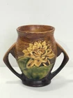 Vintage Roseville Art Pottery Water Lily Brown Double Handled Vase 71-4"