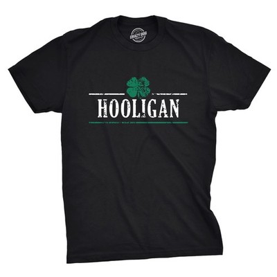 Mens Irish Clover Hooligan T Shirt Funny Saint Patricks Day Lucky Irish Tee