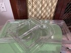 Four 7 Square Clear Glass Plates Art Deco Style Two Sectioned EUC Vintage — photo 2