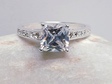 Size P 1/2 Sterling Silver 925 Ladies Ring Square Solitaire Stone Clear Stones