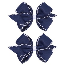 5 Inch 2 Pcs Hair Bows Girls Navy Grosgrain Ribbon Alligator Clips Accessories