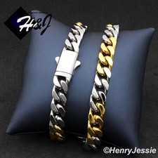 18-40"MEN Stainless Steel 8.5mm Silver/Gold Plated Miami Curb Chain Necklace 172