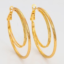 18K Gold Filled Over Sterling Silver Round 1.6" Double Hoop Post Earrings D101