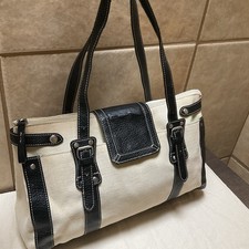 UNBRANDED Canvas  Black trim handbag silver Buckles Shoulder bag Large Tote