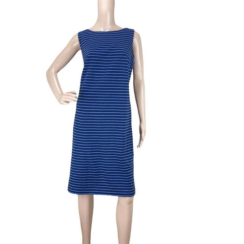 VETEMENTS Abito tubino donna Talbots blu nero righe scollo barca senza maniche lunghezza ginocchio x