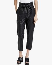 AKIRA Women s Black Solid Faux Leather Paperbag High-Rise Tapered Pants, Size M