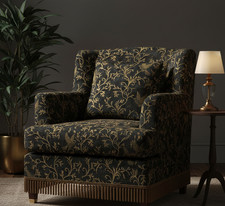 Ornate gold bird Printed Upholstery Fabric By the Yard