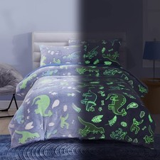 Glow in The Dark Comforter Set 5 Piece Twin/Twin XL with Sheets, Blue Dinosau...