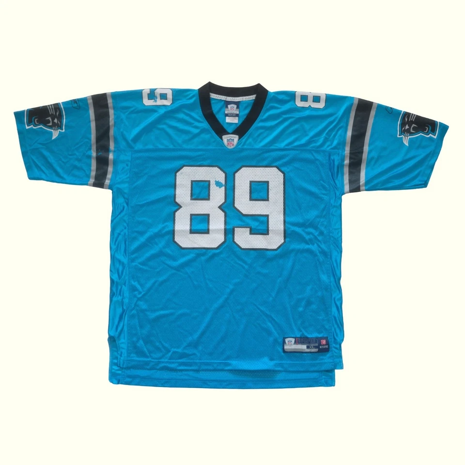 NFL REEBOK 复古 Y2K 复古 CAROLINA PANTHERS STEVE SMITH 蓝色球衣 2007 尺寸 XL — 第 2/4 张图片