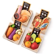 43 Pieces Wooden Play Food Sets for Kids Kitchen 100 Wood Kids Toy Food