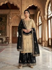 Stunning Look Silk Palazzo Suit With Black Dupatta For Indian Festival Wear