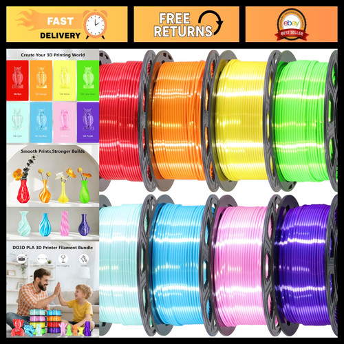 8-Color 1.75mm Silk PLA 3D Printer Filament Bundle - 250g Spools for Vibrant Pri