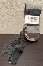 MUK LUKS Womens Slipper Socks Shoe Size L/XL Shoe 8-10 Gray Tan Warm Luk-Ees
