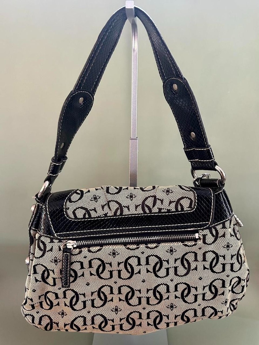 Vintage Guess Monogram Shoulder Bag – Black Logo Canvas with  display picture 1
