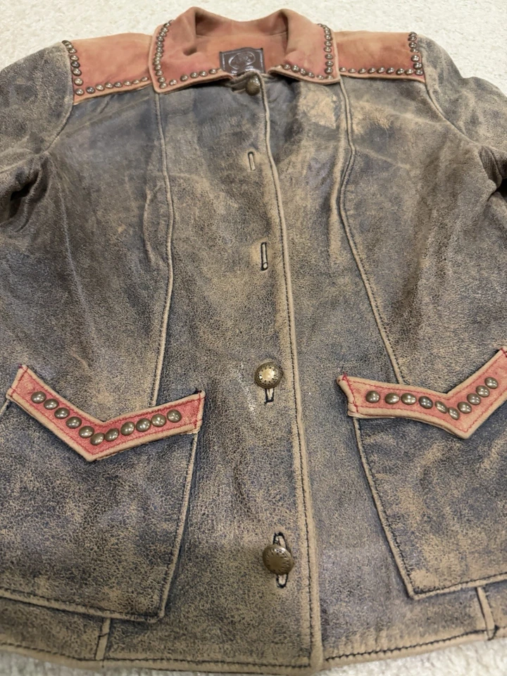 Abrigo chaqueta occidental de cuero envejecido con tachuelas Double D Ranch para mujer M mediano Foto 4 de 4
