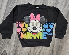 VINTAGE Disney Mickey  Co Sweatshirt Girls 2T Black 3D Minnie Mouse USA 80s