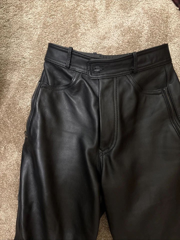 PANTALONES DE MOTO DE CUERO NEGRO VINTAGE EASY RIDERS PARA MUJER TALLA 6 Foto 3 de 4