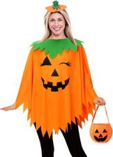 3PCS Halloween Pumpkin Costume for Women,Pumpkin Poncho for Adults with Headband