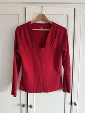 Spirit Of The Andes Red Pima Cotton Long Sleeve Gathered Sweetheart V Neck Top M