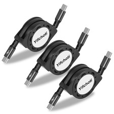 3 Pack PD 60W Retractable Charging Cable and Data Transfer, Type C to C black