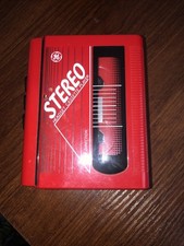 Vintage GE Red Stereo Headset Cassette Player Model 3-5460B Tested Walkman Retro