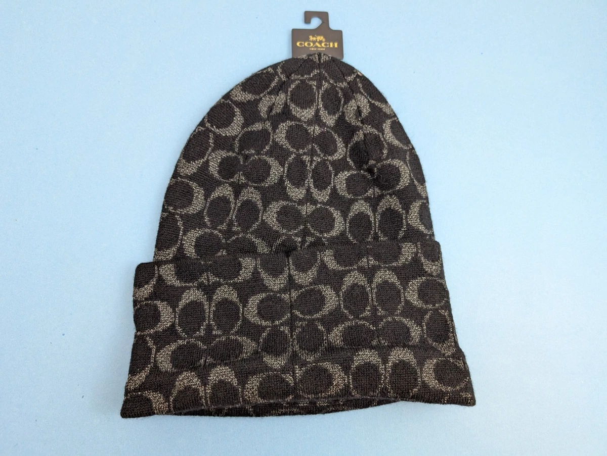COACH Merino Wool Beanie Hat Black Ivory Signature C Logo‎ OSFM Skull Cap NWT Coach 1941 Embroidered Knit Beanie Wool CU806 Chalk  main image 4