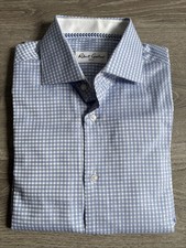 Robert Graham Blue White Plaid Long Sleeve Cotton Dress Shirt Sz 15.5
