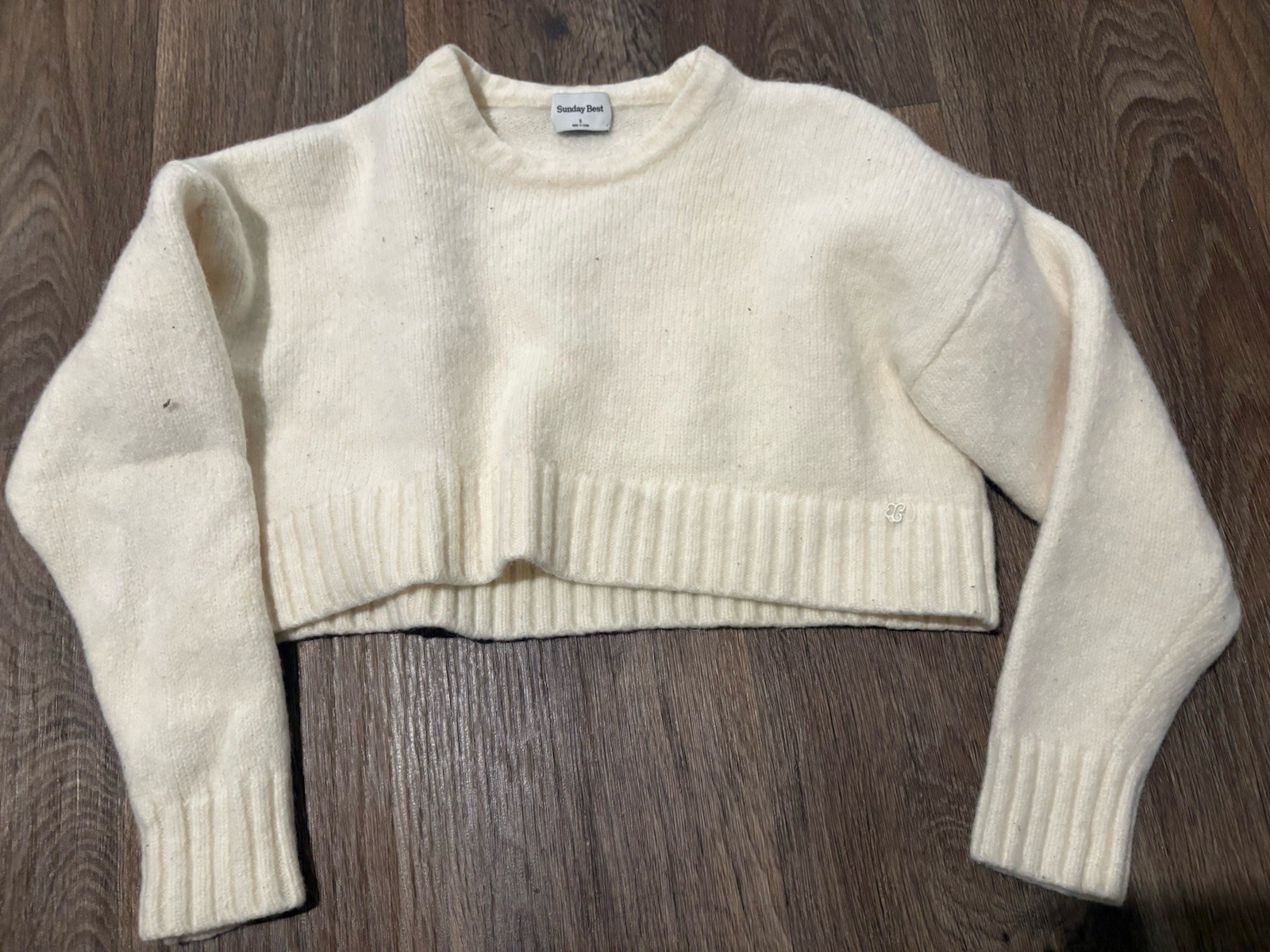 Sunday Best Merino Wool Knit Sweater Women's S Cream Cropped