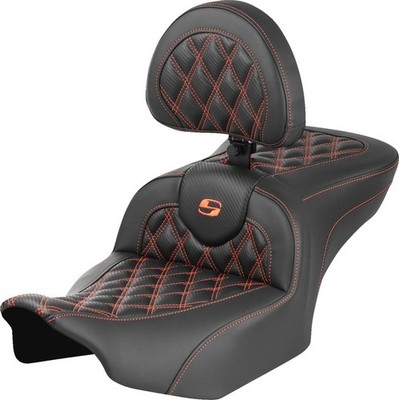Saddlemen RoadSofa LS/CF Seat With Backrest Orange Stitch 284994 Harley Davidson
