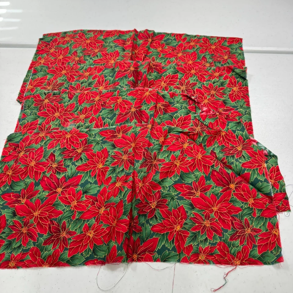 vintage cotton quilting fabric red holly floral 10x20 - Image 2 of 4