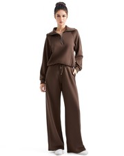Women 2 Piece Lounge Matching Sets Wide Leg Sweatpants Half Zip Oversized Swe...