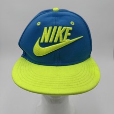 NIKE TRUE S1ze RAISED Logo Swoosh SnapBack Hat Neon Y/Blue Cap One Size Fits All