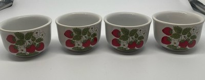 Set of 4 McCoy Strawberry Country Custard Cups Ramekins Ceramic Stoneware Rustic