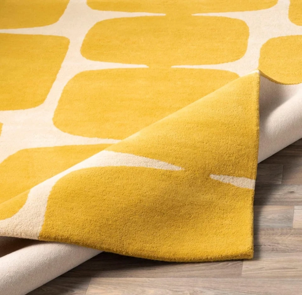 Modern Yellow Geometric Area Rug | Soft Hand-Tufted Carpet for Living Room - Image 4 of 4