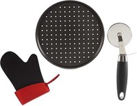 PIZZA-SET 3-Tlg. Pizzaform Ø33Cm + Pizzaschneider + Topfhandschuh Pizzablech 45